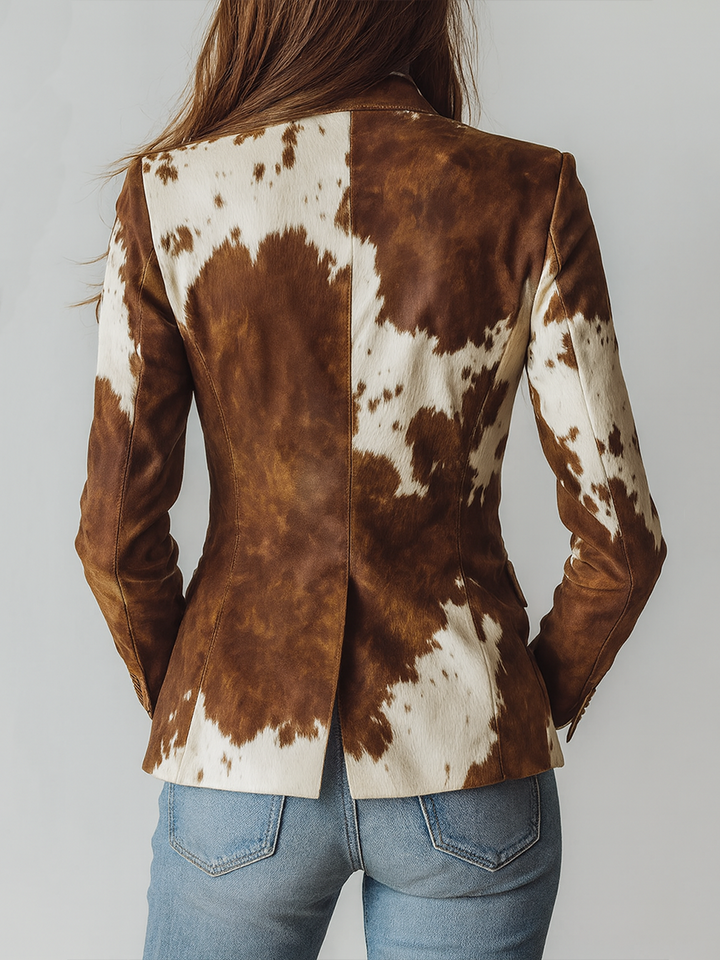 Eco-Friendly Vintage Cow Print Blazer