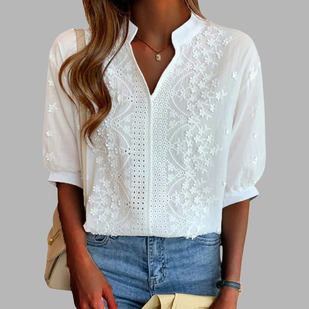 Elegant White Blouse with Puff Sleeves