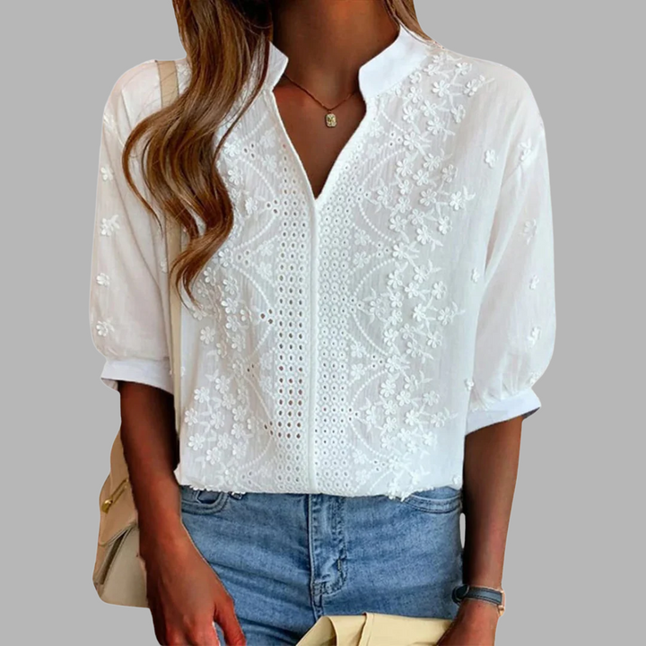 Elegant White Blouse with Puff Sleeves