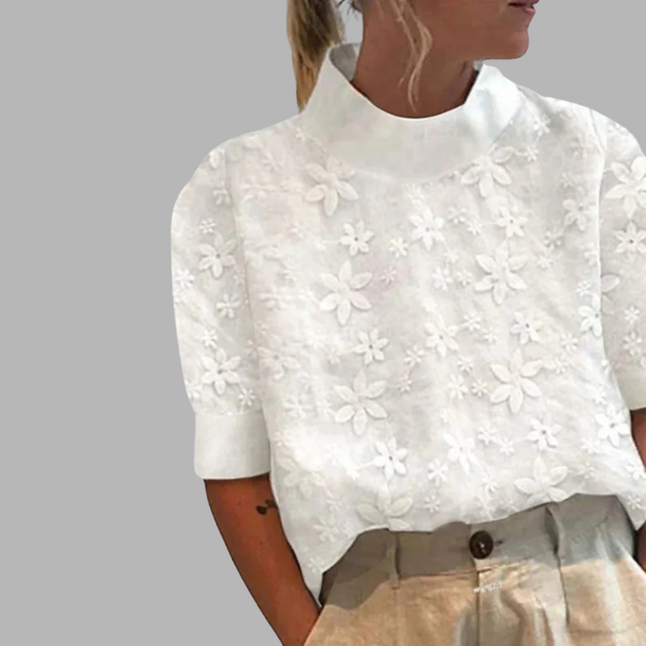 Embroidered High Neck Top Carla