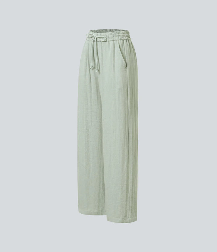 High Waisted Linen-Feel Wide Leg Pants