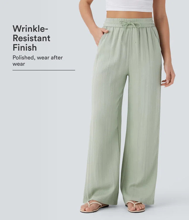 High Waisted Linen-Feel Wide Leg Pants