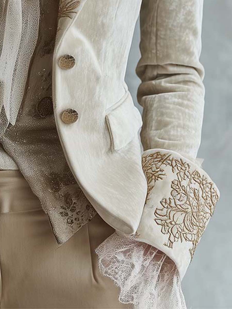 Ivory Embroidered Tailored Blazer
