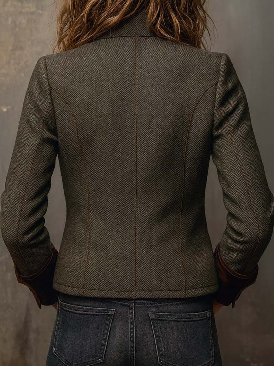 Vintage Chevron Blazer with Contrast Piping