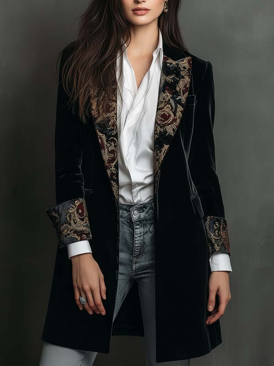 Black Baroque Print Fitted Blazer