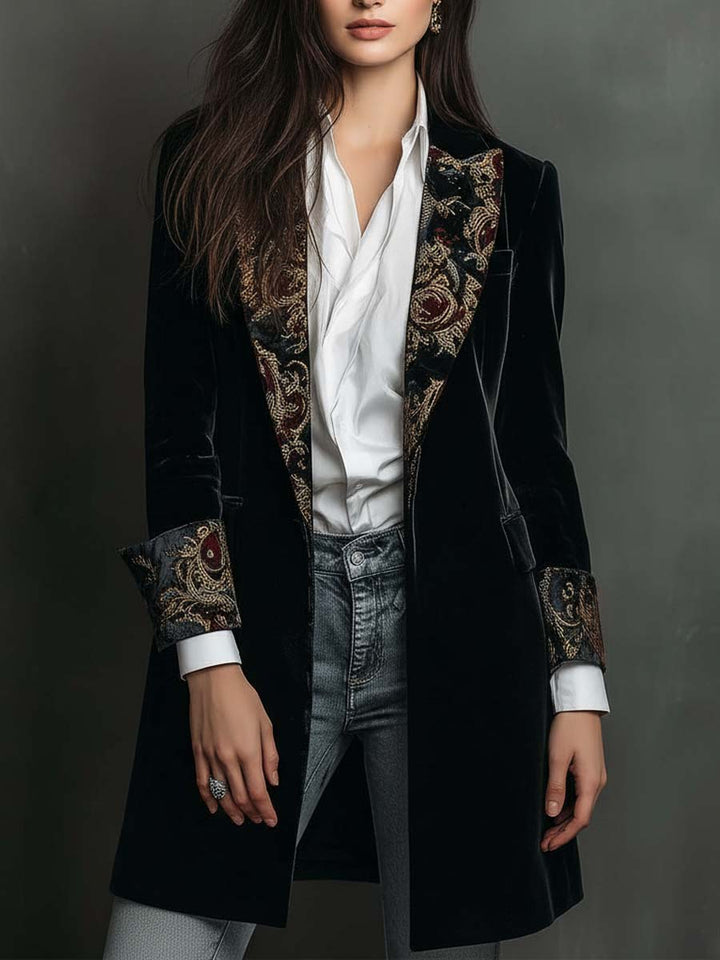 Black Baroque Print Fitted Blazer
