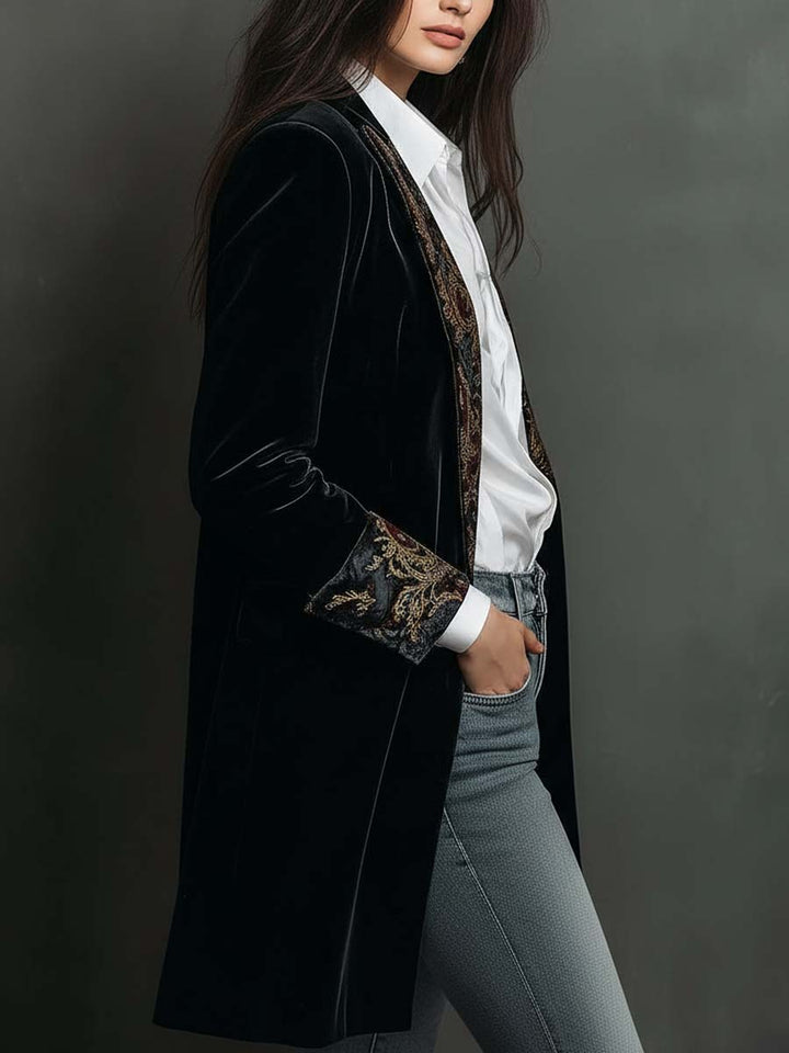 Black Baroque Print Fitted Blazer