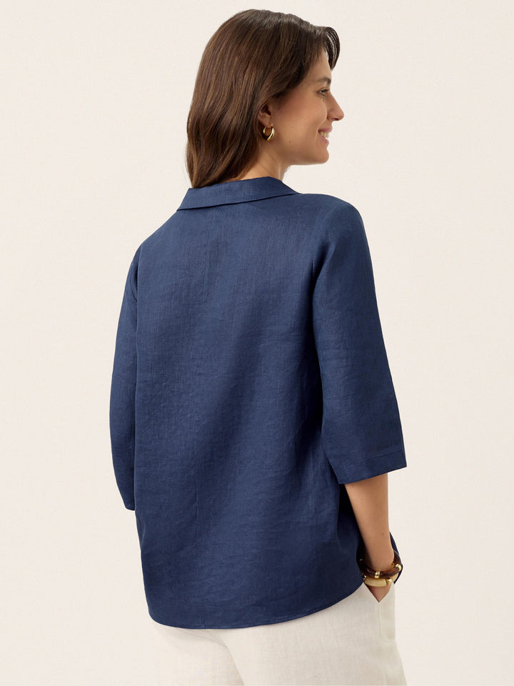 Linen Asymmetric Collar Inverted Pleat Top