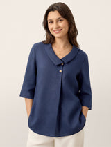 Linen Asymmetric Collar Inverted Pleat Top
