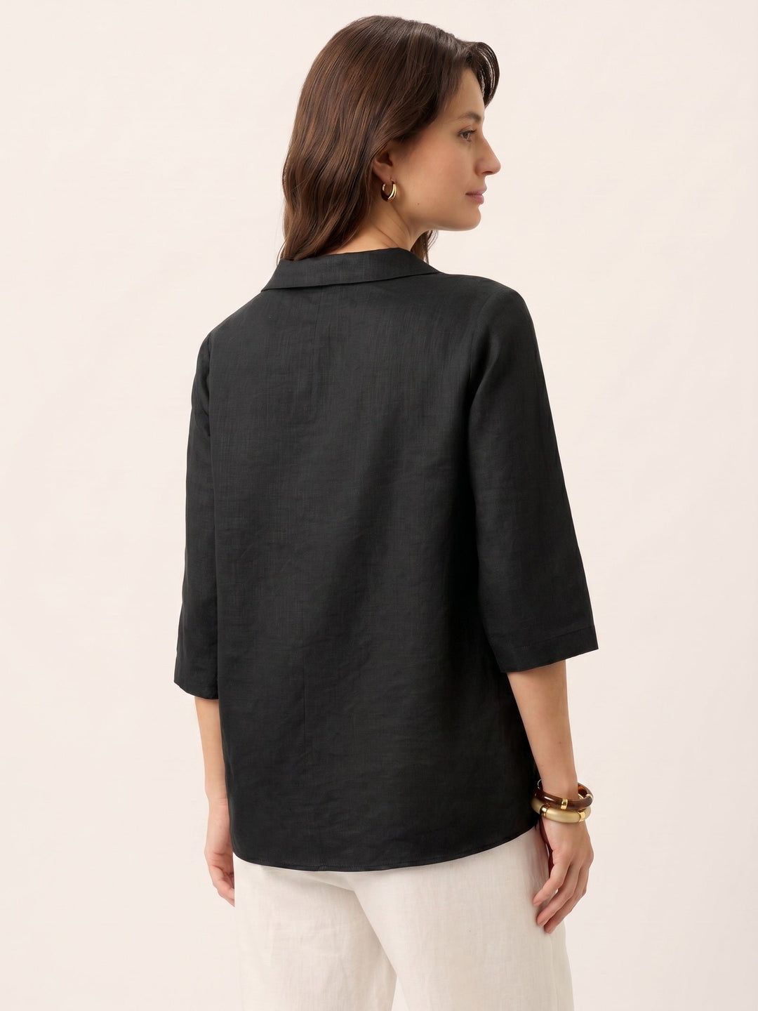 Linen Asymmetric Collar Inverted Pleat Top