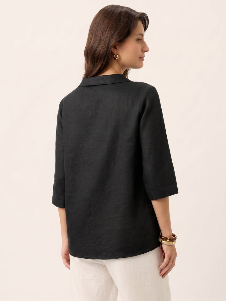 Linen Asymmetric Collar Inverted Pleat Top