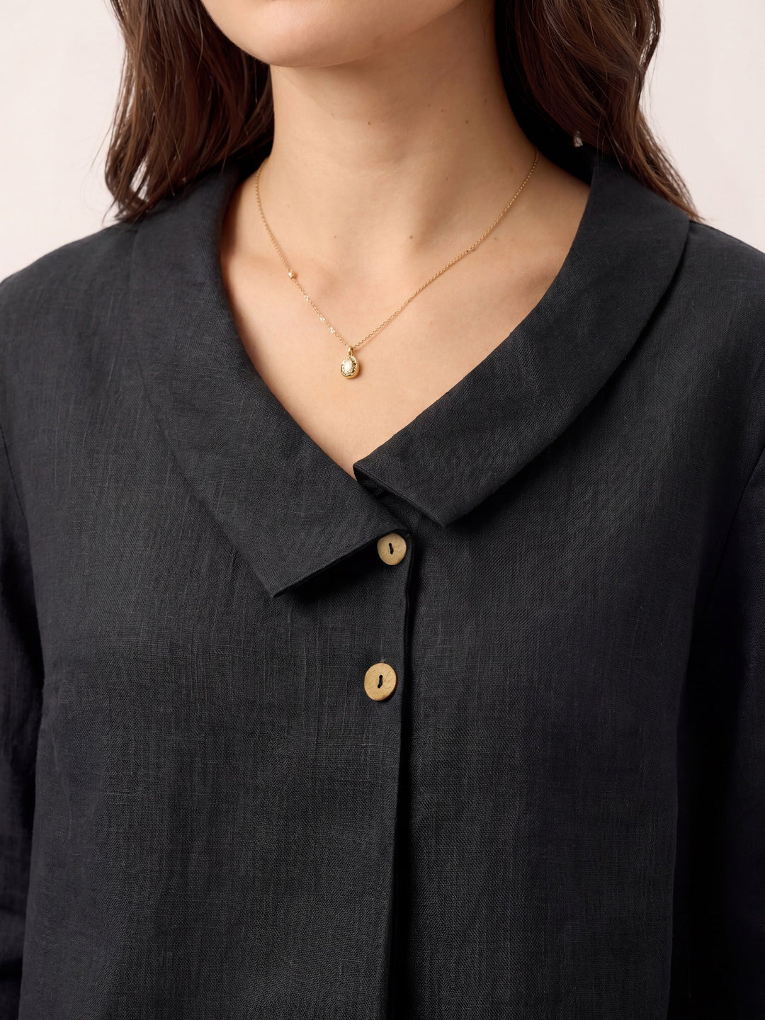 Linen Asymmetric Collar Inverted Pleat Top