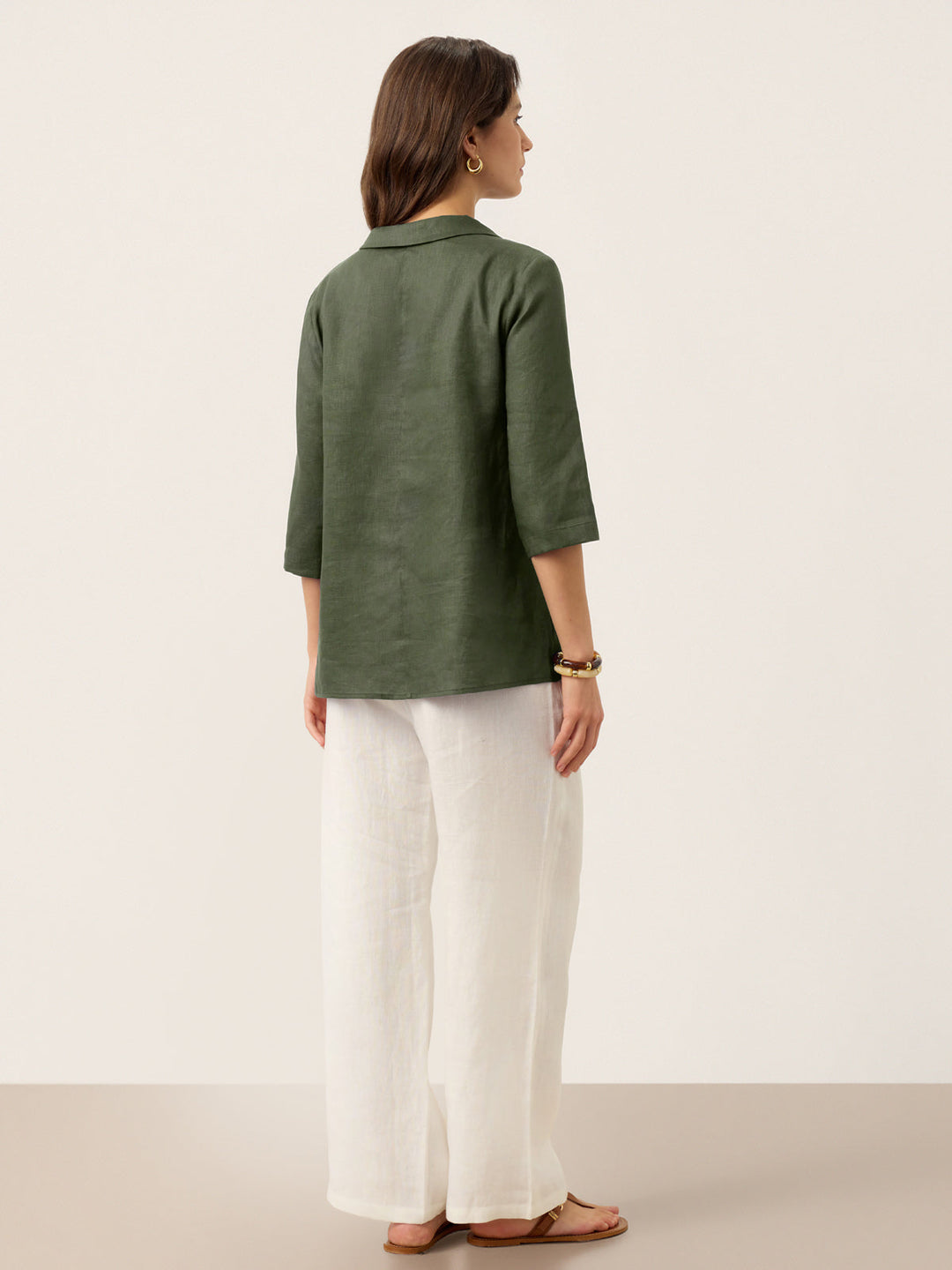 Linen Asymmetric Collar Inverted Pleat Top