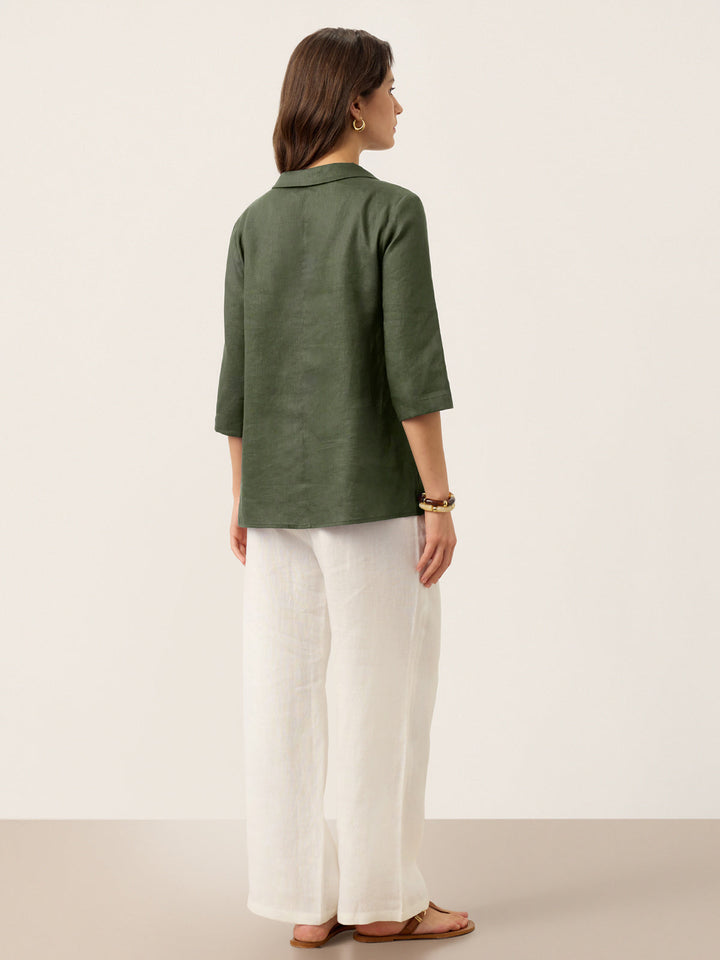 Linen Asymmetric Collar Inverted Pleat Top