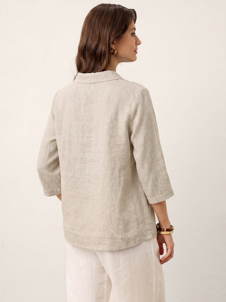 Linen Asymmetric Collar Inverted Pleat Top