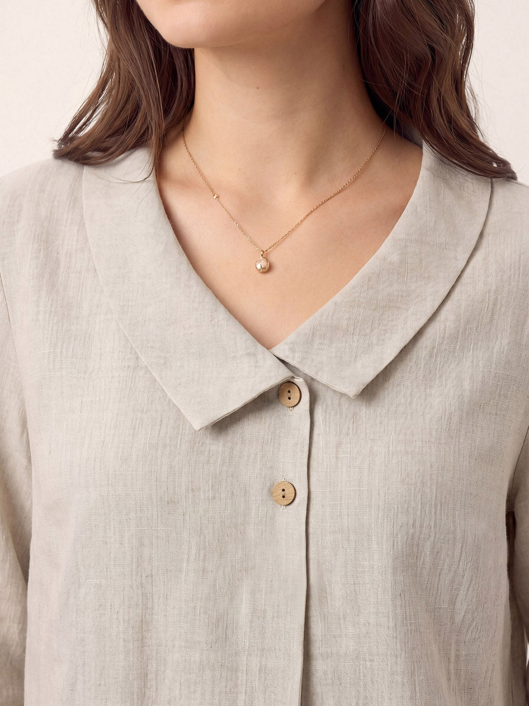 Linen Asymmetric Collar Inverted Pleat Top