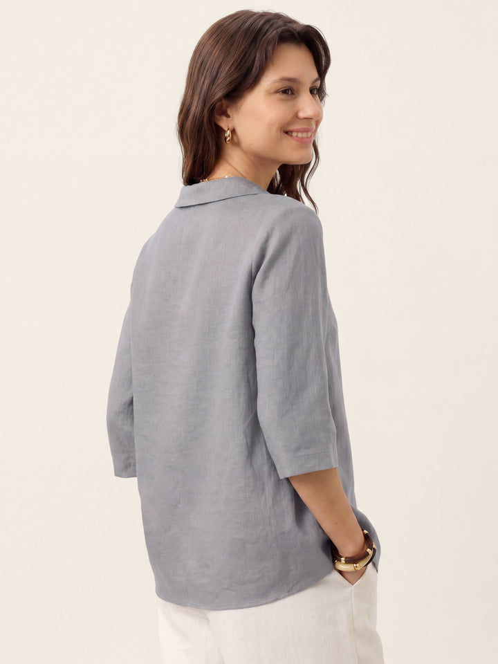 Linen Asymmetric Collar Inverted Pleat Top