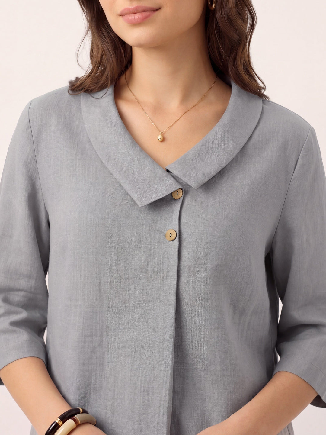 Linen Asymmetric Collar Inverted Pleat Top