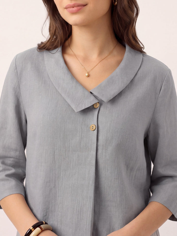 Linen Asymmetric Collar Inverted Pleat Top