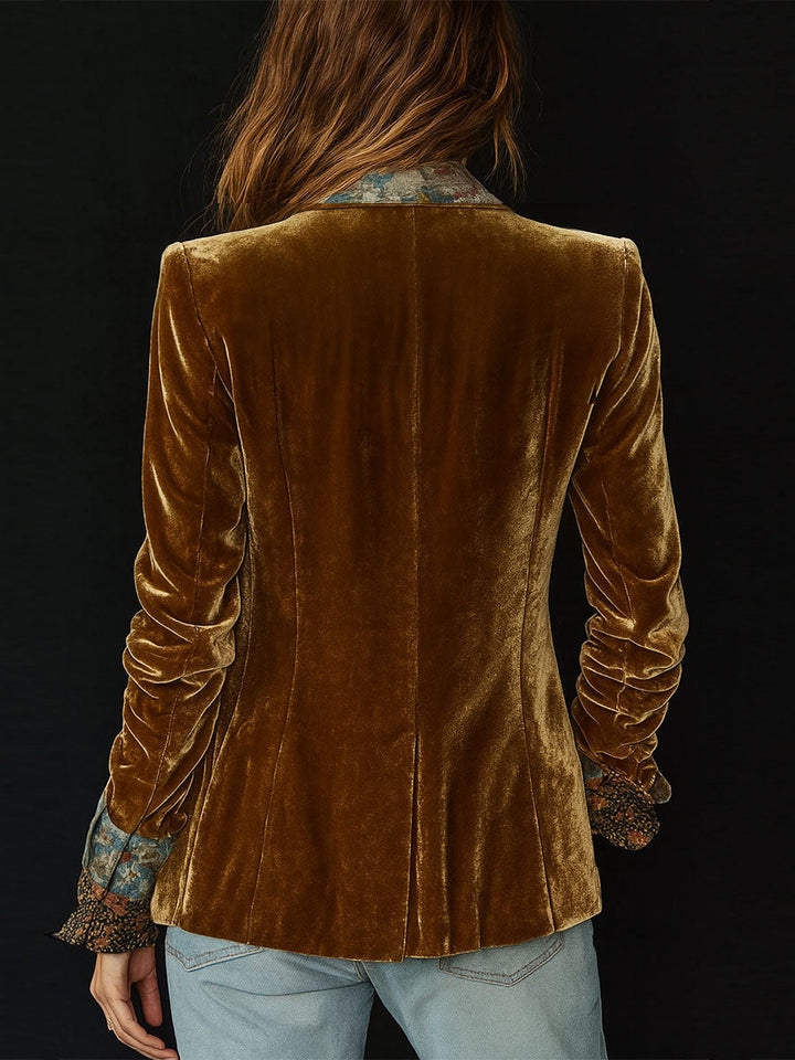 Vintage Floral Printed Patchwork Blazer