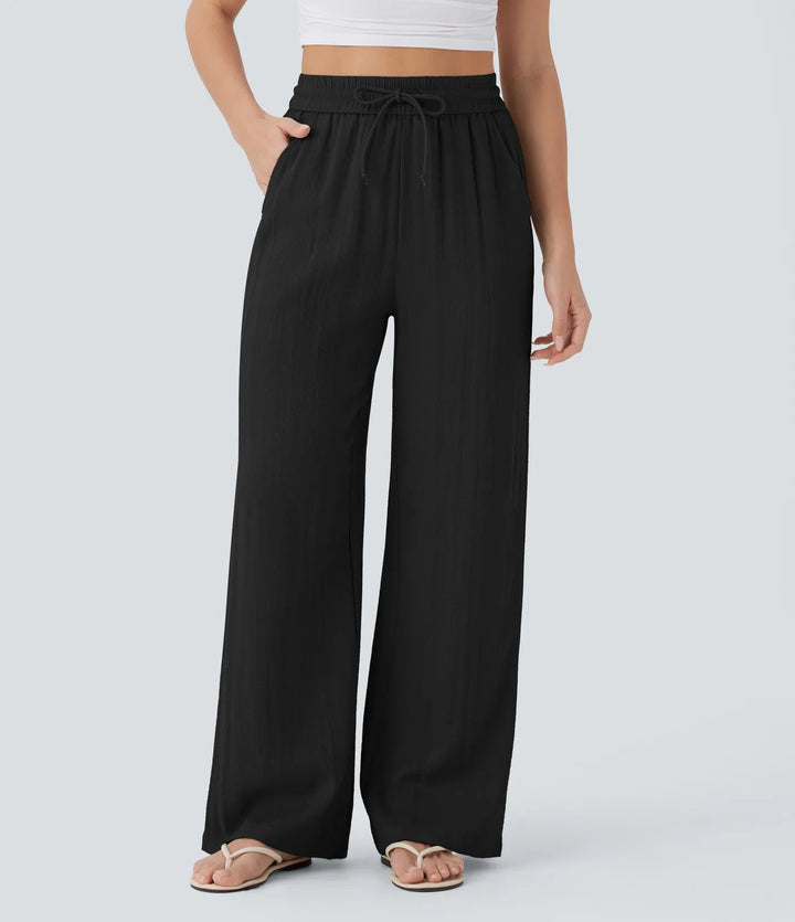 High Waisted Linen-Feel Wide Leg Pants