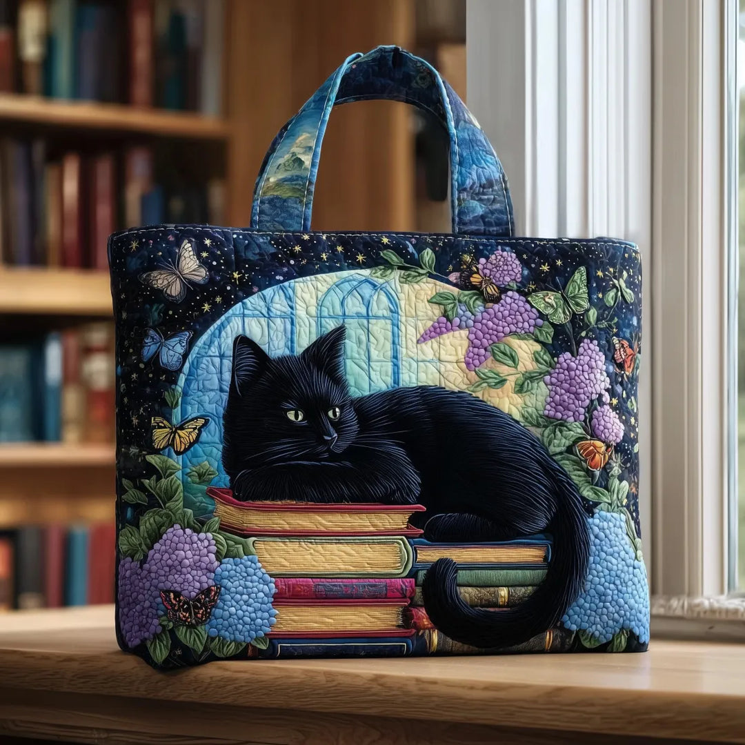 Quilted Tote Bag with Cat Design