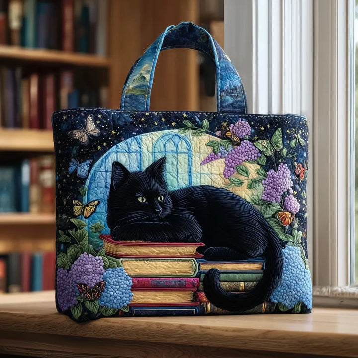 Quilted Tote Bag with Cat Design