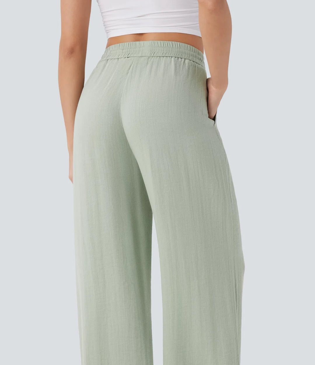 High Waisted Linen-Feel Wide Leg Pants