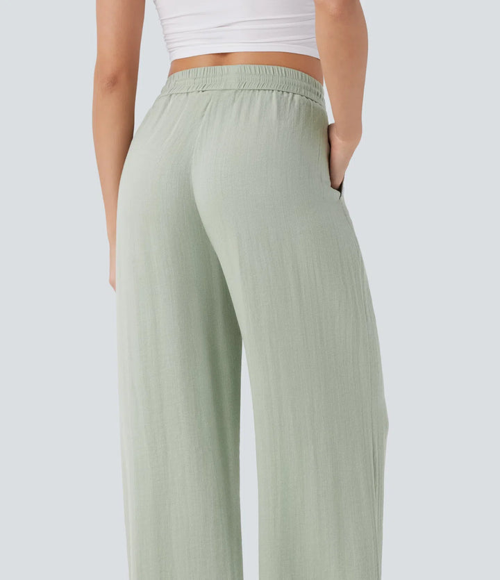 High Waisted Linen-Feel Wide Leg Pants