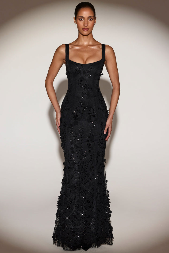 Vasanta | Embellished Appliqué Soft-Scoop Corset Gown