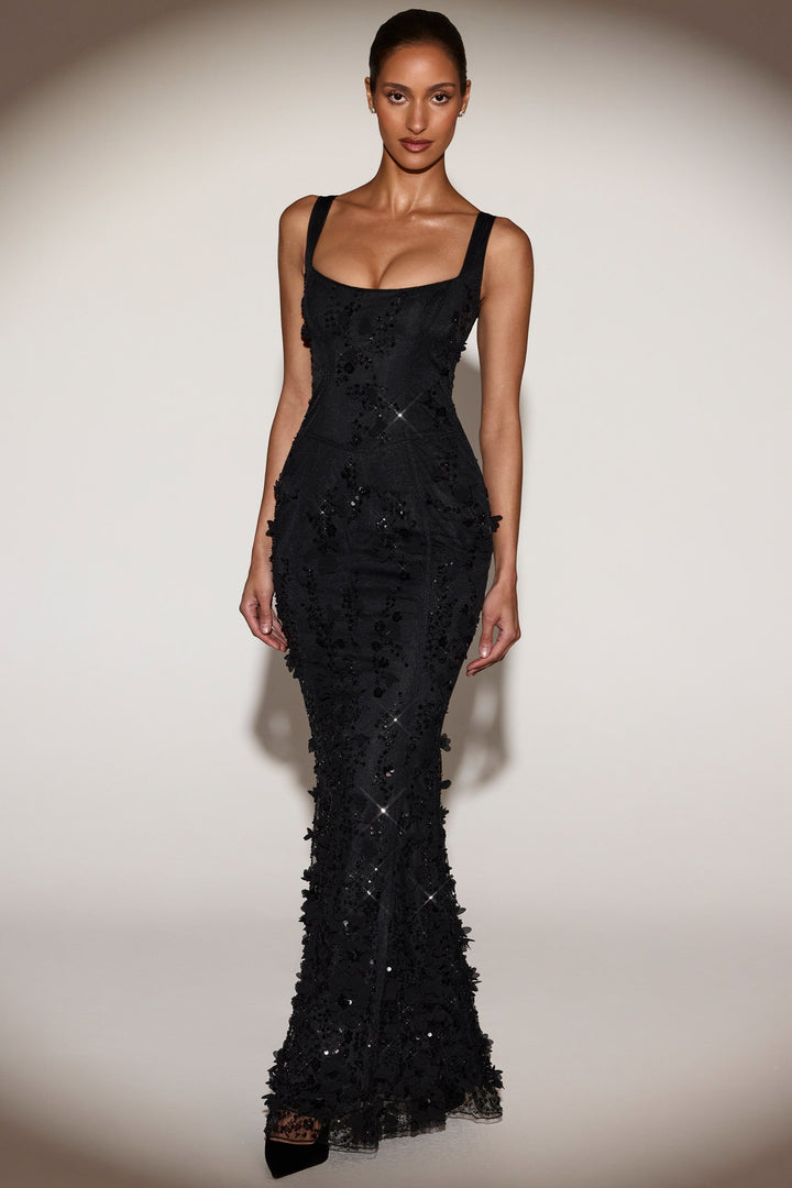 Vasanta | Embellished Appliqué Soft-Scoop Corset Gown