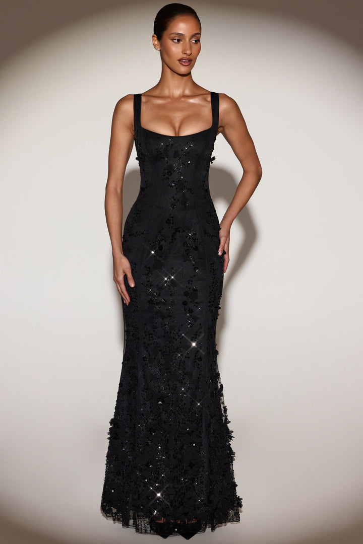 Vasanta | Embellished Appliqué Soft-Scoop Corset Gown