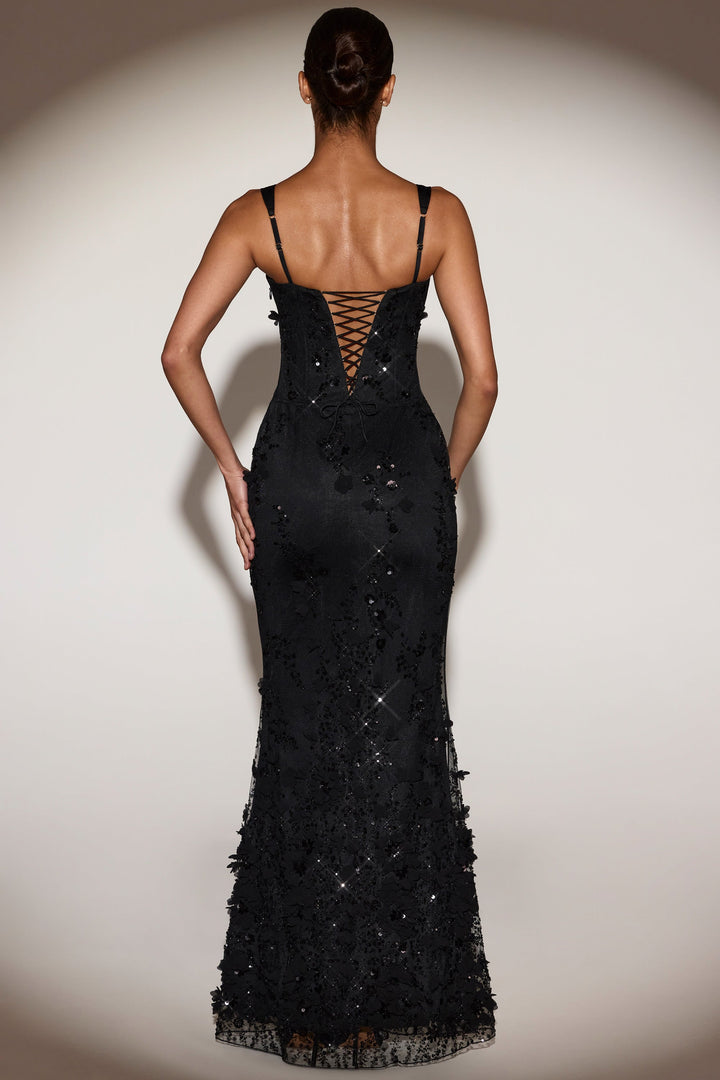 Vasanta | Embellished Appliqué Soft-Scoop Corset Gown