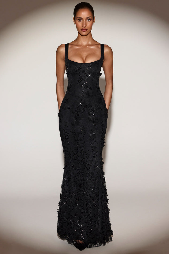 Vasanta | Embellished Appliqué Soft-Scoop Corset Gown