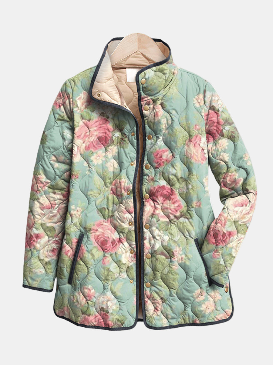 Light Pink Quilted Jacket with Vintage Roses