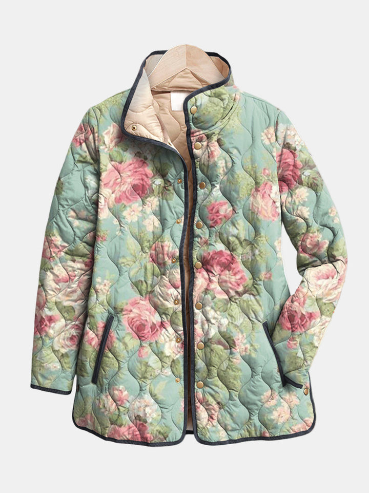 Light Pink Quilted Jacket with Vintage Roses