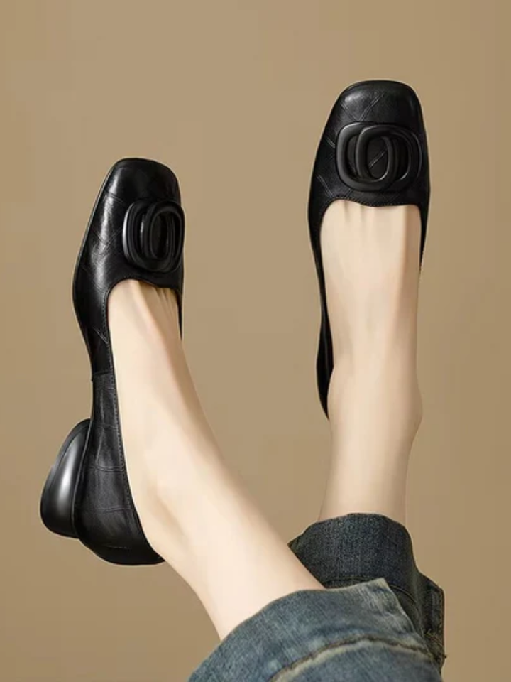 Leather Square-Toe Ballerina Flats