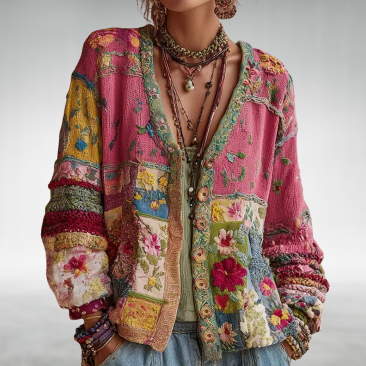 Bohemian Patchwork Knitted Cardigan