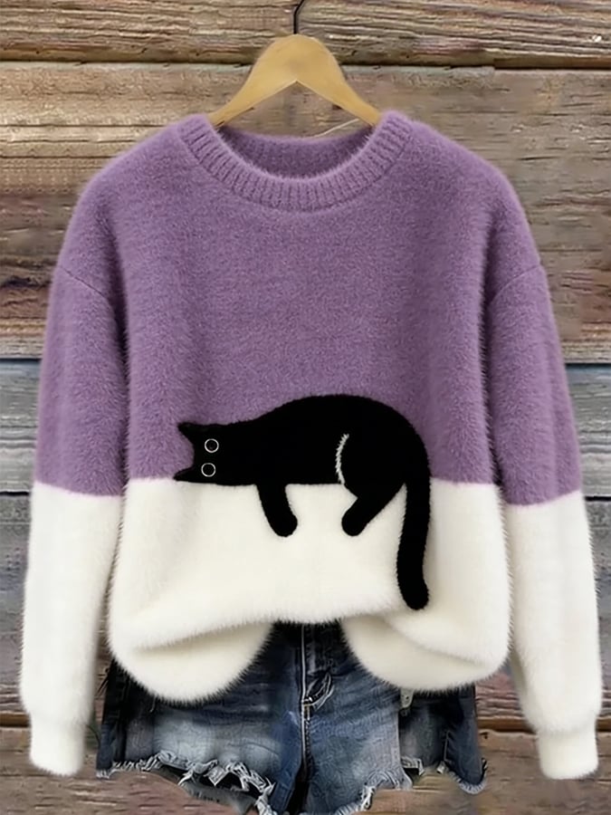 Charlotte | Cozy Sweater with Sleeping Cat Design