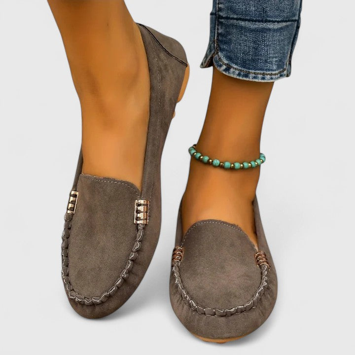 Cleo | Suede Metal Detail Moccasin Loafers