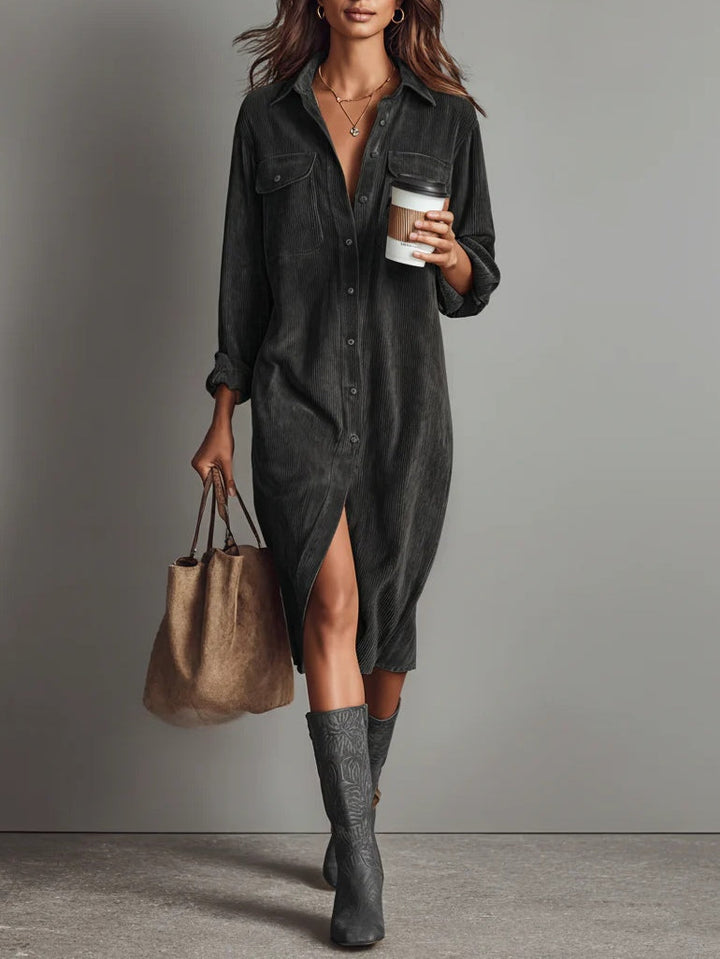 Clara | Corduroy Button Midi Dress