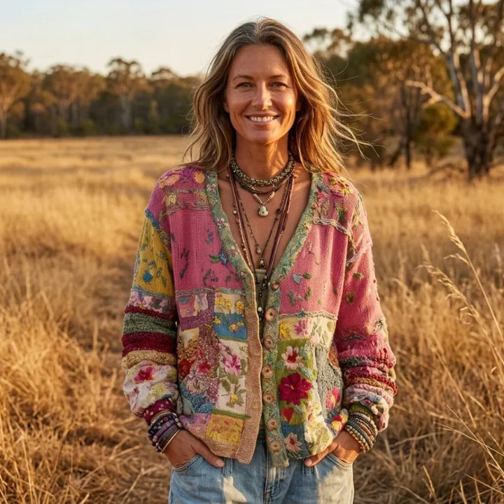 Bohemian Patchwork Knitted Cardigan