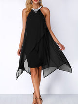 Sarah | Embellished Neck Asymmetric Hem Chiffon Dress