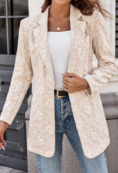 Single Breasted Blossom Embossed Jacquard Blazer