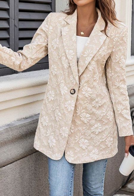 Single Breasted Blossom Embossed Jacquard Blazer