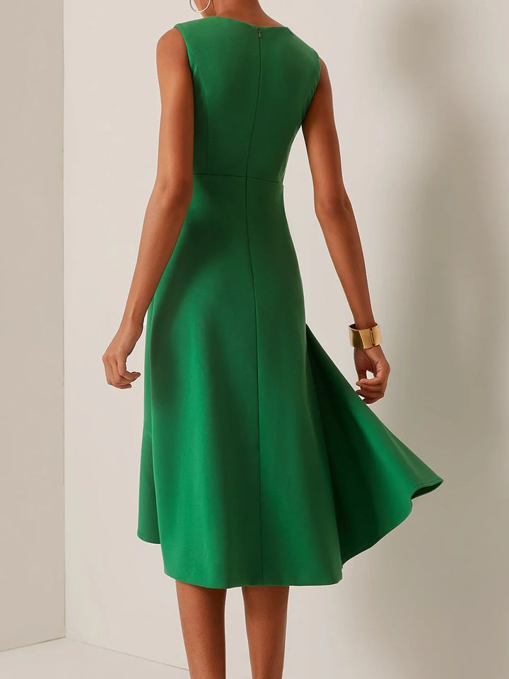 Sofia | Asymmetric Boat Neck Midi Elegant Dress