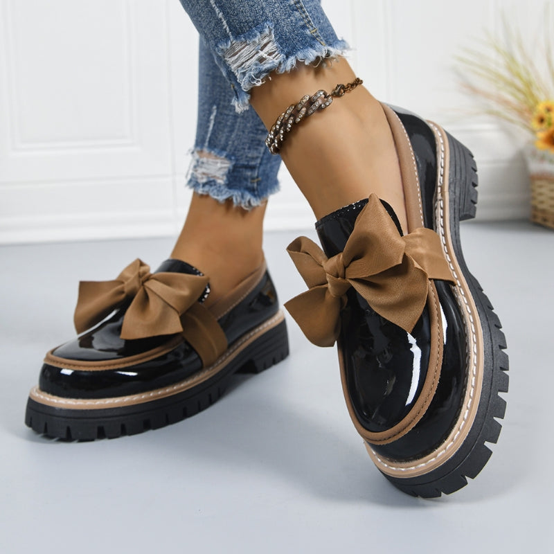 Lucente | Bow Detail Patent Platform Loafers