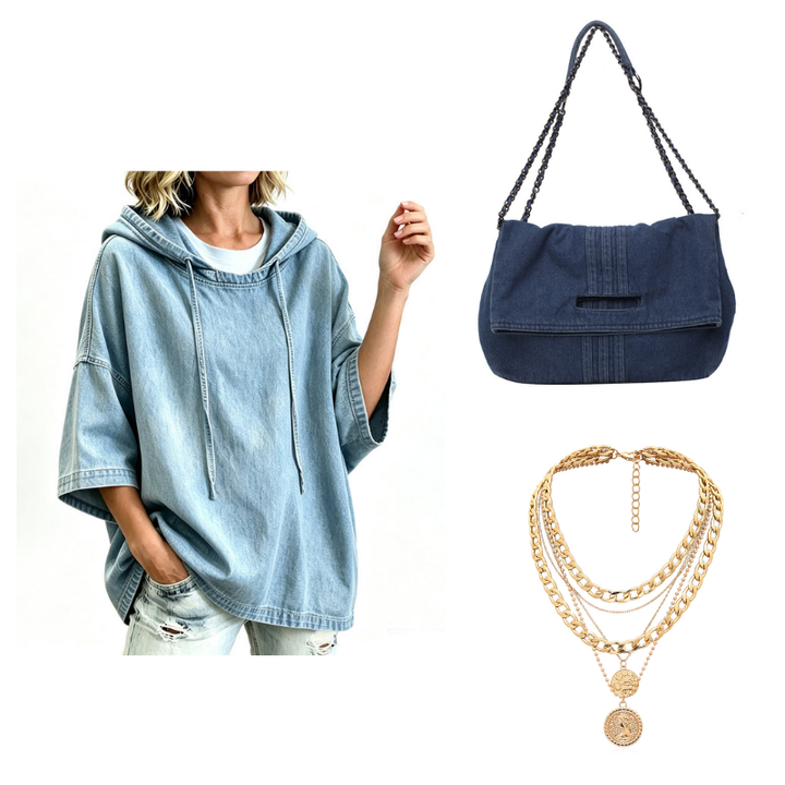 Women's Casual Loose Denim Hoodie – Relaxed Comfort & Effortless Autumn Style