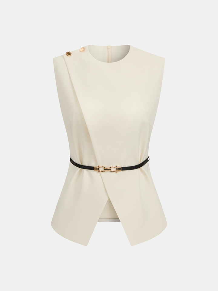 Sleeveless Belted Top & Pleated Pants Set