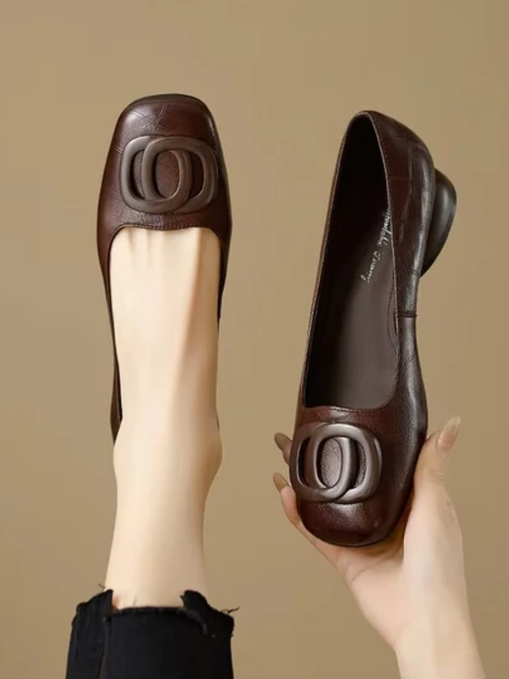 Leather Square-Toe Ballerina Flats